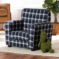 Baxton Studio LD-2532-Blue Plaid-CC Talma Modern and Contemporary Blue and White Plaid Fabric Upholstered Kids Armchaira